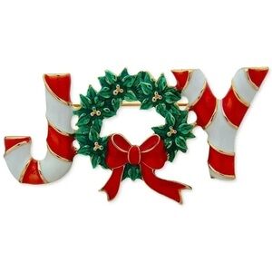 Christmas Joy Wreath Pin Multi Brooch